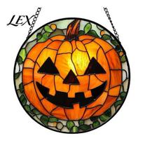 Halloween Window Decorations Stained Glass Suncatcher Ornament, Vintage Hanging Decor with Pumpkin Ghost Bat Witch Waterproof Porch Hat Pattern, C