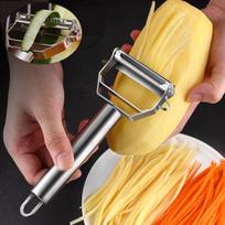 2-in-1 Vegetable Chopper, Stainless Steel Sharp Blade, Integrated Julienne Cutter, Ergonomic Handle, Silver, 1 Piece