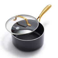 Greenpan 16cm Saucepan with Glass Stove Ceramic No Harmful Black 1.58L Lid, IH/Gas Compatible, Coating, PFAS-Free, Substances, juoda