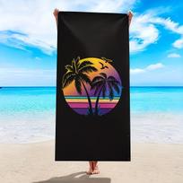 Retro Sunset Palm Tree Beach Towel Large Soft Absorbent Shower Towel Summer Seaside Pool Party Sunbathe Blanket Black Style 50x100cm