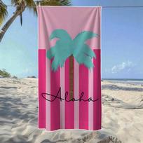 Pink & Turquoise Palm Tree Silhouette Beach Towel, Soft Durable Quick-Drying, Ideal For Summer Beach, Swimming & Camping 50x100cm(20x40in)