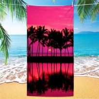 Purple Sunset Palm Tree Beach Towel Polyester Quick Dry Sand Free Bath Towel Tropical Landscape Blanket Summer Seaside Travel 35x75cm&1pc