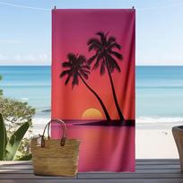 Retro Palm Tree Print Beach Towel Minimalist Tropical Sunset Silhouette Design Quick Dry Absorbent Sandproof Towel for Summer 50X100cm &1pc