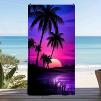 Colorful Ocean Sunset Palm Silhouette Beach Towel, Lightweight Quick-Drying Towel for Travel and Outdoor Activities 50x100cm