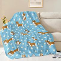 75x100cm Print Corgi Blanket For Adults Cute Dog Throw Blankets Couch Bed Children Soft Plush Flannel Blanket Children Gift Size: 75*100cm, Weight: 230 GSM
