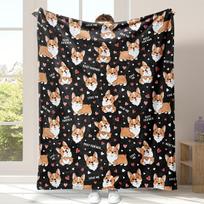 Corgi Fleece Blanket with LOVE BEST FRIENDS Text Soft Polyester Knit Stain Tear Resistant Machine Washable Perfect for Home Size: 75*100cm, Weight: 230 GSM