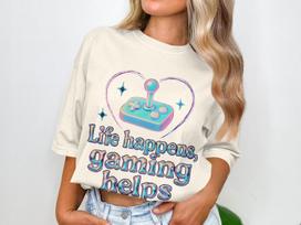 Life Happens Gaming Helps T-Shirt, Stardew Valley Shirt, Cozy Gaming T-Shirt, Gamer Gift Idea, Gamer Girl Gift, Gen Z Millennial, Comfort M