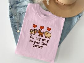 Stardew Valley T-Shirt Pixel Art Cozy Gaming Indie Game Tee Gamer Gift Video Game Shirt Stardew Valley Merch On My Way To Pet The Cows 2XL