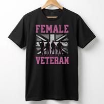 UK Female Veteran T-Shirt: British Military Silhouette Distressed Flag S