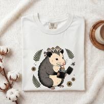 Opossum Fungi Shirt Cottagecore Wildlife Gift Women Playful Tee Fungus T-Shirt Homesteader Fan Whimsical Tshirt Wildlife Graphic Sketch Leaf XL