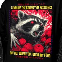 Raccoon Japanese Horror Funny Shirt | I Endure The Cruelty Of Existence But Not When You Touch My Food T-Shirt S