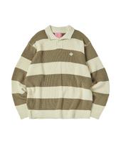 Comoni Nose Bold Stripe Collar Knit [Ivory] Khaki/S