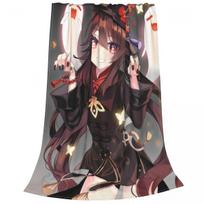 Hu Tao Flannel Throw Blankets Genshin Impact Amine Blankets for Bedding Bedroom Super Soft Bedspread Size: 75*100cm, Weight: 230 GSM