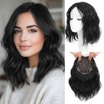 Clip In Hair Toppers Wigs with Bangs Middle Part Fringe Hair Pieces  Cover White Hair & Hairline 1B