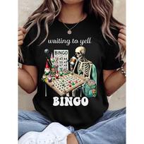 Waiting To Yell Skeleton Bingo T-Shirt - Fun Graphic Tee with Bingo Table Design, Comfortable Casual Fit S juoda