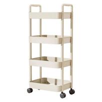 Trolley with Handlebar and Storage Rack, Floor-Standing, Multi-Layer Storage for Kitchen, Bathroom, Snacks, and Toiletries Four tier