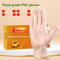 YOUAO Disposable Gloves, PVC Food-Grade Thickened, for Laboratory, Beauty, Baking, Catering, Kitchen Cleaning, Household Use, 100 Pieces, Size L