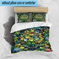 Frogs Singing In The Pond 3pcs Bedding,Including 1pc Duvet Cover And 2pcs Pillowcases Perfect for Christmas,Ideal for Bedroom, Dormitory 135cm*200cm