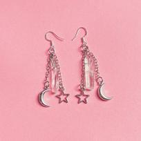 Handcrafted Natural Crystal Pendant Earrings Featuring Moon And Star Shapes For Stylish Women