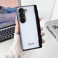 For Samsung Galaxy Z Fold 6 Transparent Plating PC Hinge protection Full Body Pen Slot Case with Tempered Glass Stylus Pen For Samsung Galaxy Z Fold6 5G 7.6"&Opp Bag juoda