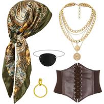 Costume Accessories Set - Bandana and Waistband for Halloween Party One Size žalia