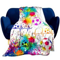 Soccer Blanket,Cool Water and Fire Soccer Fuzzy Throw Blanket Soft Warm Fluffy Bed Couch Blanket,Sport Fans Boys Teens Men Gifts Size: 75*100cm, Weight: 230 GSM