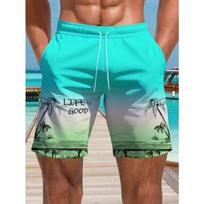 Men's Hawaiian Swim Trunks 3D Gradient Palm Tree Print Beach Shorts Quick Dry Outdoor Leisure Sports Shorts Fashion Men's Shorts S