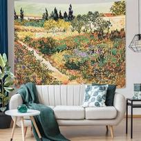 Van Gogh Retro Flower Wall Hanging Living Room Bedroom Easy Installation Wall Decoration Tapestry Home Decor 100X70CM beige