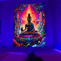 Psychedelic Neon Buddha Tapestry Zen Art Hanging Cloth Yoga Meditation Room Bedroom Headboard Decoration 100X70CM