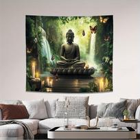 Forest Zen Buddha Tapestry Living Room Meditation Room Meditation Room Background Wall Decorative Tapestry 100X70CM