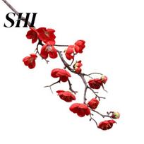 Non-fading Artificial Plum Blossom Flower Exquisite Cloth Vivid Simulation Bouquet for Wedding raudona