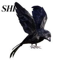 Faux Crow Artificial Feathered Realistic Handmade Standing/Flying Foam Home Garden Decoration Simulation Mini Halloween Ornament Tree Animal B
