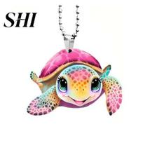 Long-lasting Hanging Ornament Creative Colorful Acrylic Turtle Car Pendant Cute Sea Key Chain Charm with Fob Keyring Interior B