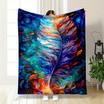 A Vibrant, Multicolored Feather Design with Swirling, Fluid Patterns. for All Seasons Blanket Lunch Break Throw Gift 75X95CM