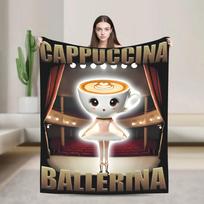 Funny Italian Brainrot Ballerina Cappuccina Meme Blanket Flannel Soft Throw for Home Office Spring Autumn Plush Quilt 75X95CM