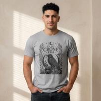 In My Crone Era Witchy Raven Cauldron T-Shirt; Goth Witchcraft Mystic Wiccan Tee; Linocut Mystical Crow Moon Top XL