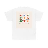 Calm and Movement tee | Beach icons turtle sailboat palm sunset L