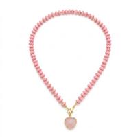 Dopamine Color Heart Pendant Bead Necklace Bohemian Colored Stone Charms Jewelry  Statement rožinė