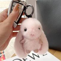 Stuffed Animal Bunny Stuffed Keyring Pompom Plush Bunny Pendant Rabbit Fur Keychain  Women Girls rožinė