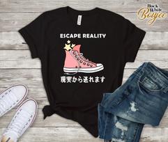 Vaporwave Aesthetic Snickers T-Shirt, Escape the Reality, Japanese T-Shirt, Hieroglyph Shirt, Japanese Anime Lover Gift, Boys Girls Outfit S