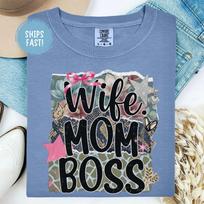 Wife Mom Boss Shirt Funny Mom Life Tee Strong Woman Graphic Shirt Trendy Minimal Mom Outfit Gift For Wife Mother's Day Comfort Colors S