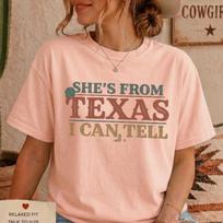 She's From Texas I Can Tell Shirt, Comfort Colors Texas Girl Tee, Cowgirl Western Gift, Southern Shirt, Country Music Outfit, Texas Pride 2XL