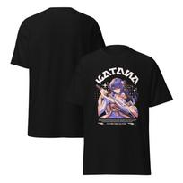 Katana Girl T-Shirt, Anime Samurai Blade Tee, Japanese Warrior Aesthetic Shirt, Elegant Kimono Swordfighter Design S
