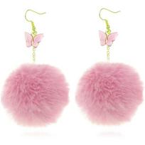 Butterflies Pompom Dangle Earrings Ear Drops Valentines Gifts for Women Girls 1 rožinė