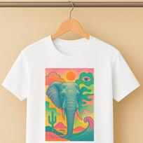 Psychedelic Elephant Graphic T-Shirt with Colorful Trippy Art Design, Unisex Artistic Animal Tee for Nature and Fantasy Lovers M