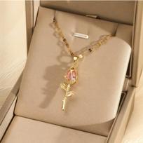 A Golden Flower Women'S Fashion Necklace, Tulip Pendant Necklace for Women, Suitable for Daily Wear, The Best Choice for Women'S Jewelry Gifts rožinė