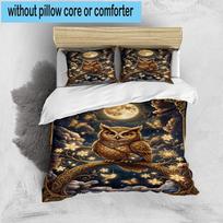 Moonlit Owl Fantasy 3pcs Bedding,Including 1pc Duvet Cover And 2pcs Pillowcases Perfect for Christmas,Ideal for Bedroom, Dormitory 135cm*200cm
