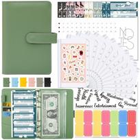 High Fashion A6 Planner Binder Budget Students Notebooks Floral Budget Sheets Animal Stickers Budget Binder with Cash Envelopes (Green,no&A6) žalia