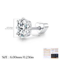 925 Sterling Silver Radiant Cut Moissanite Helix Earrings Crown Heart Screw Stud Earrings for Women & Men Fine Jewelry