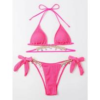 Women Sexy Lace Up Bowknot Solid Two Piece Bikini Swimwear For Beach Swimming S raudona